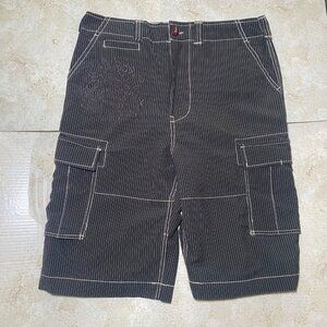Embroidered Pinstripe Cargo Shorts With Pockets Casual Comfort Picnic Vacation